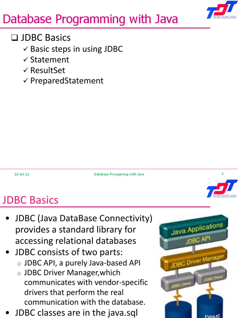 Database Programming With Java: JDBC Basics | PDF | Areas Of Computer ...