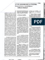 La Teoria y El Analisis de La Cultura Problemas Teoricos y Metodologicos Gilberto Gimenez