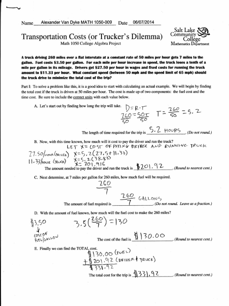 Optimize Trucking Costs in Algebra Project | PDF | Fuel Economy In ...