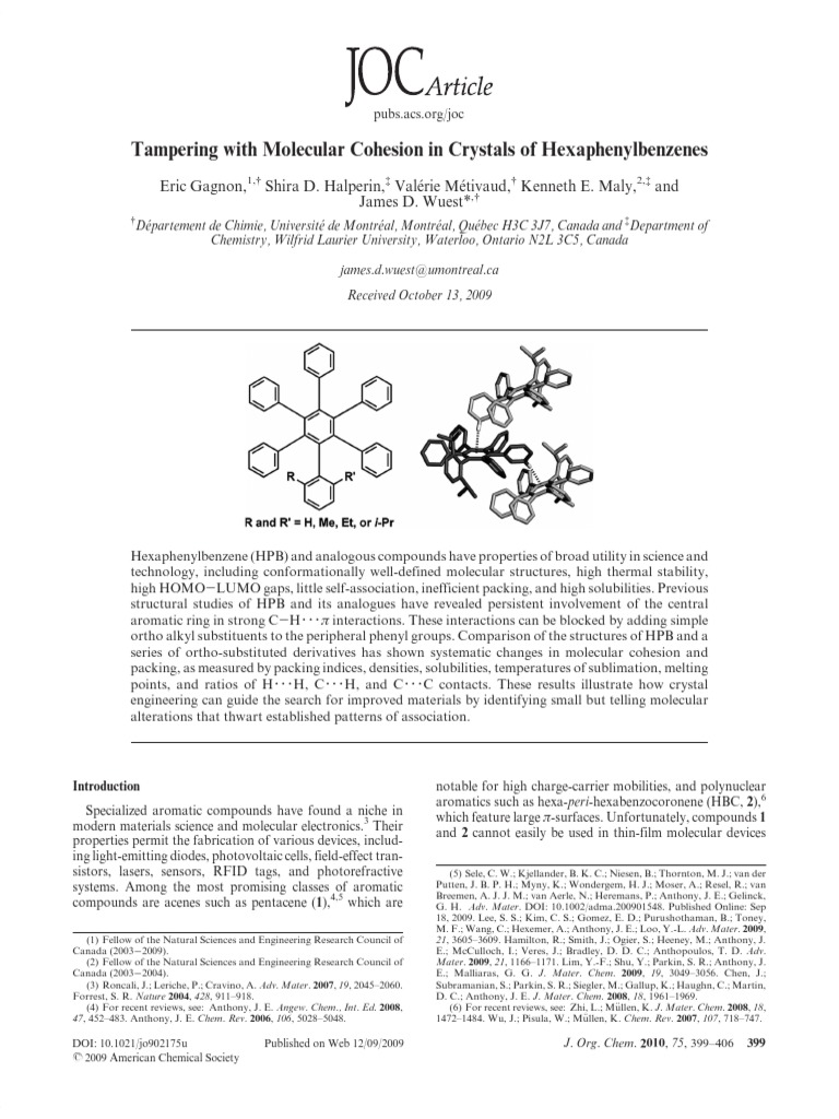 Tampering With Molecular Cohesion in Crystals of Hexaphenylbenzenes PDF Aromaticity