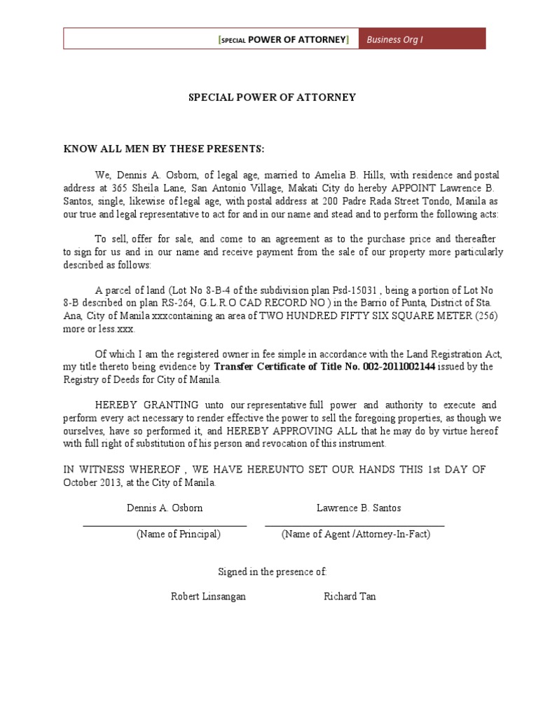 Special Power Of Attorney Philippines