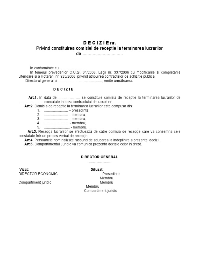 Model Decizie Receptie Lucrari