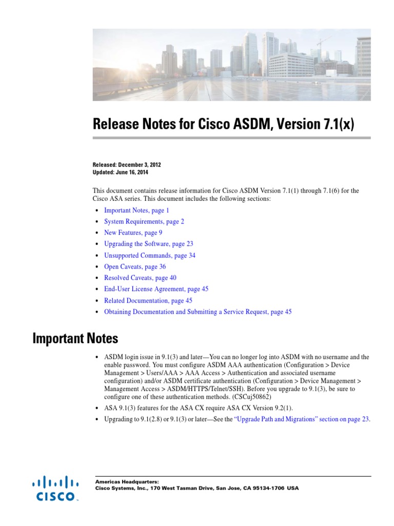 Release Notes For Cisco ASDM, Version 7.1 (X) | PDF | Transport Layer ...
