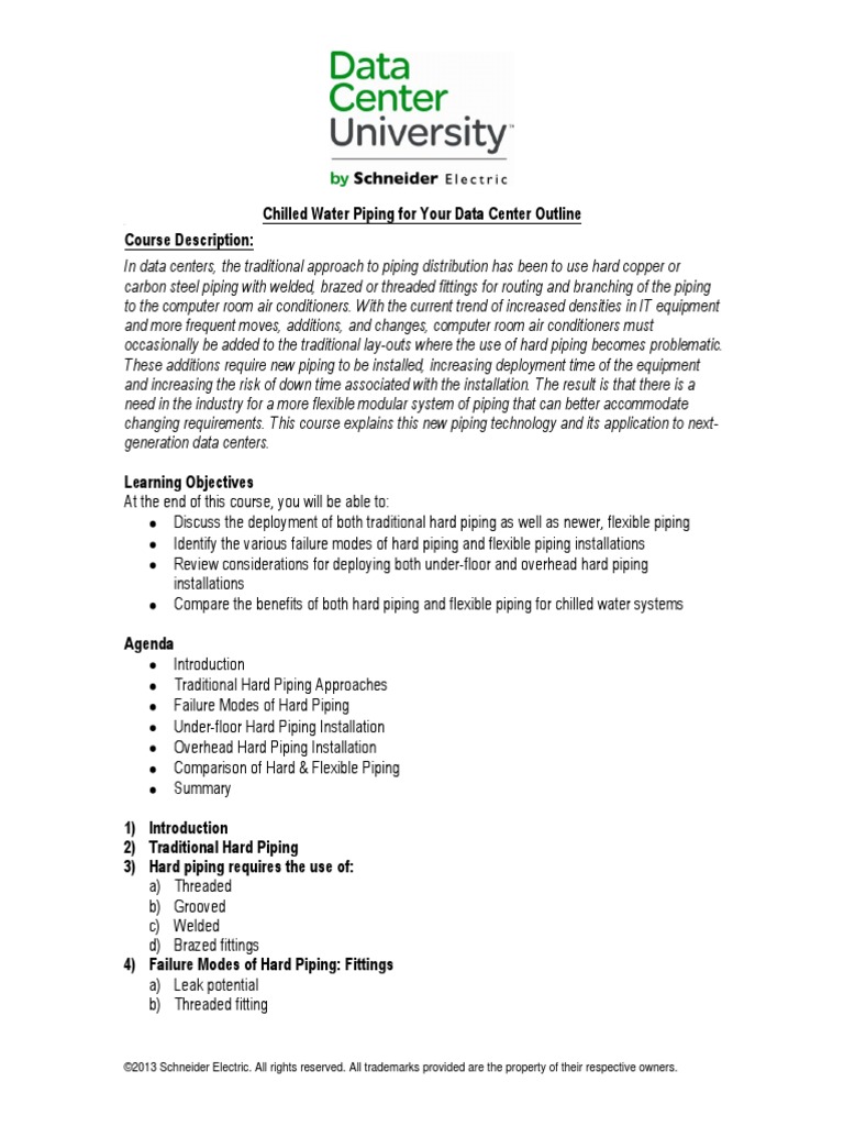 Chilled Water Piping For Your Data Center Outline | PDF | Pipe (Fluid ...