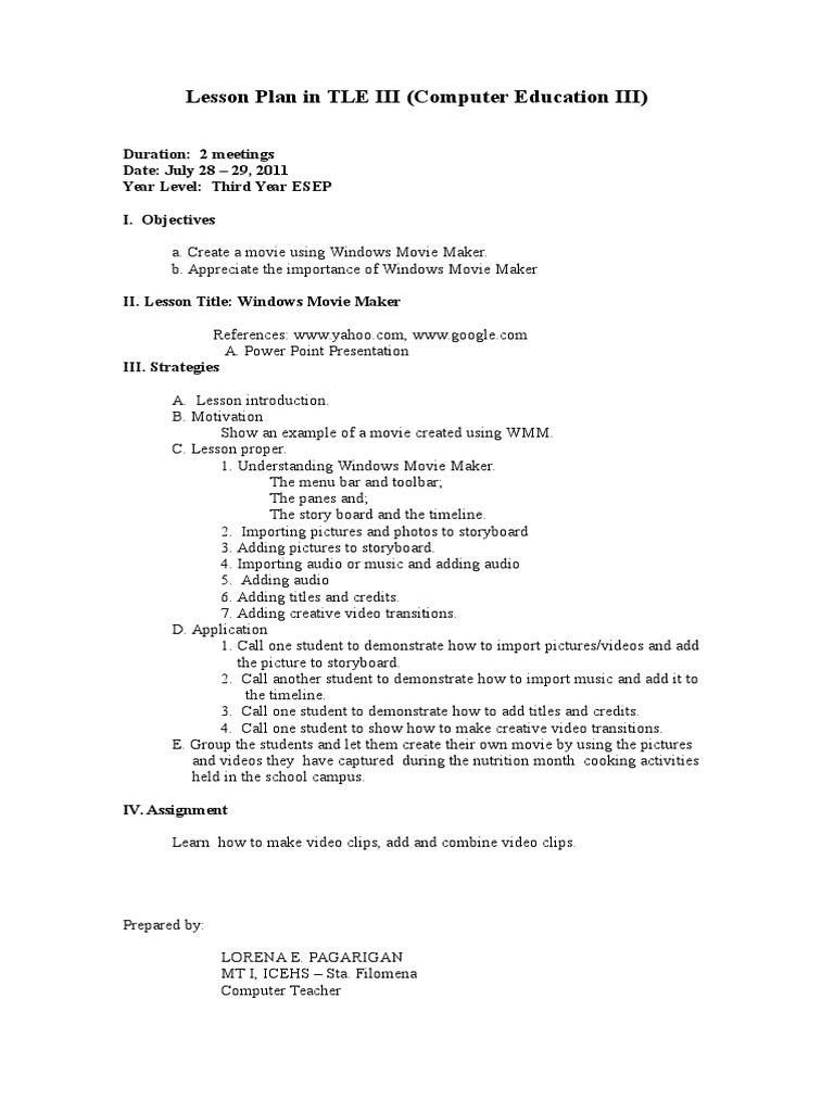 Lesson Plan in TLE III (Computer Education III) | PDF
