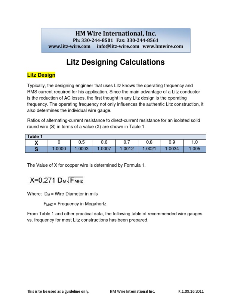 Litz Wire Design Calculations Guide | PDF | Wire | Electricity