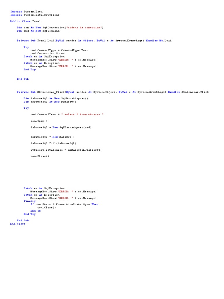 SQL Connection and Data Retrieval Example | PDF