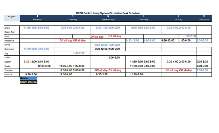 Library Staff Schedule | PDF