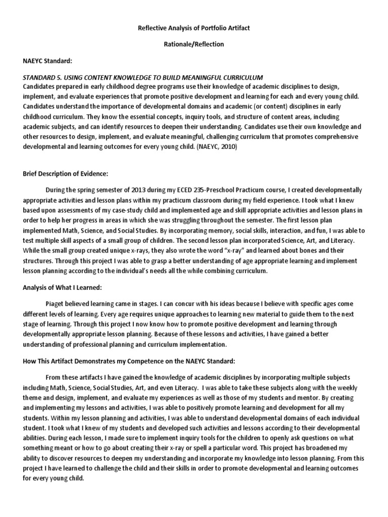 Standard 5 Rationale-Reflection-Eced 260-Slagal | PDF | Curriculum ...