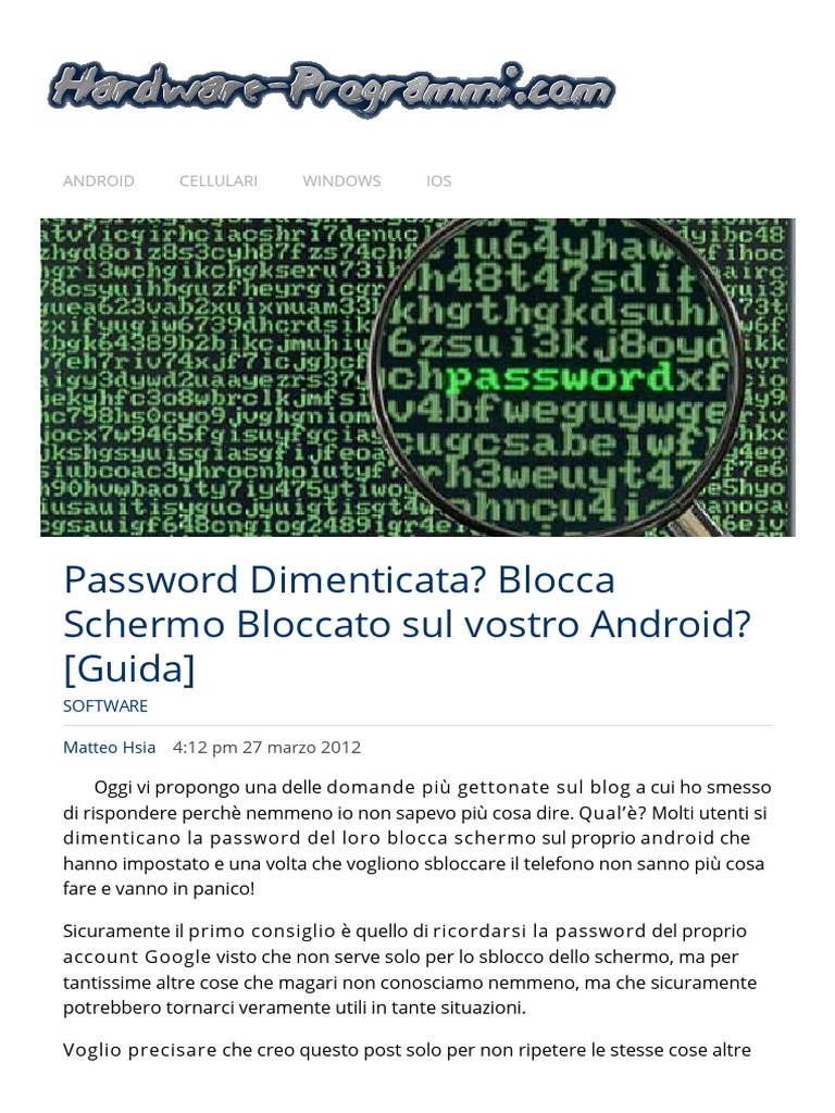 Password Dimenticata Android Blocca Schermo Bloccato Come Fare Per