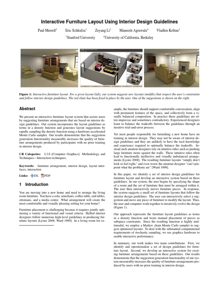 Interactive Furniture Layout Using Interior Design Guidelines | PDF