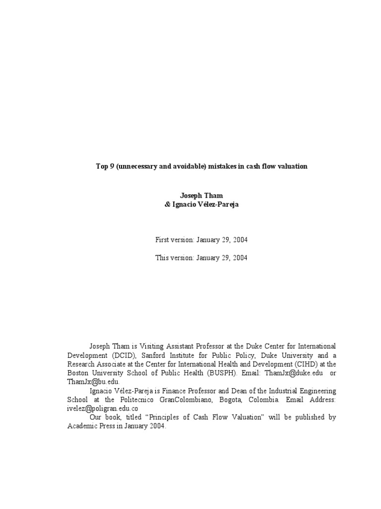 Top 9 Unnecessary And Avoidable Mistakes In Cash Flow Valuation PDF