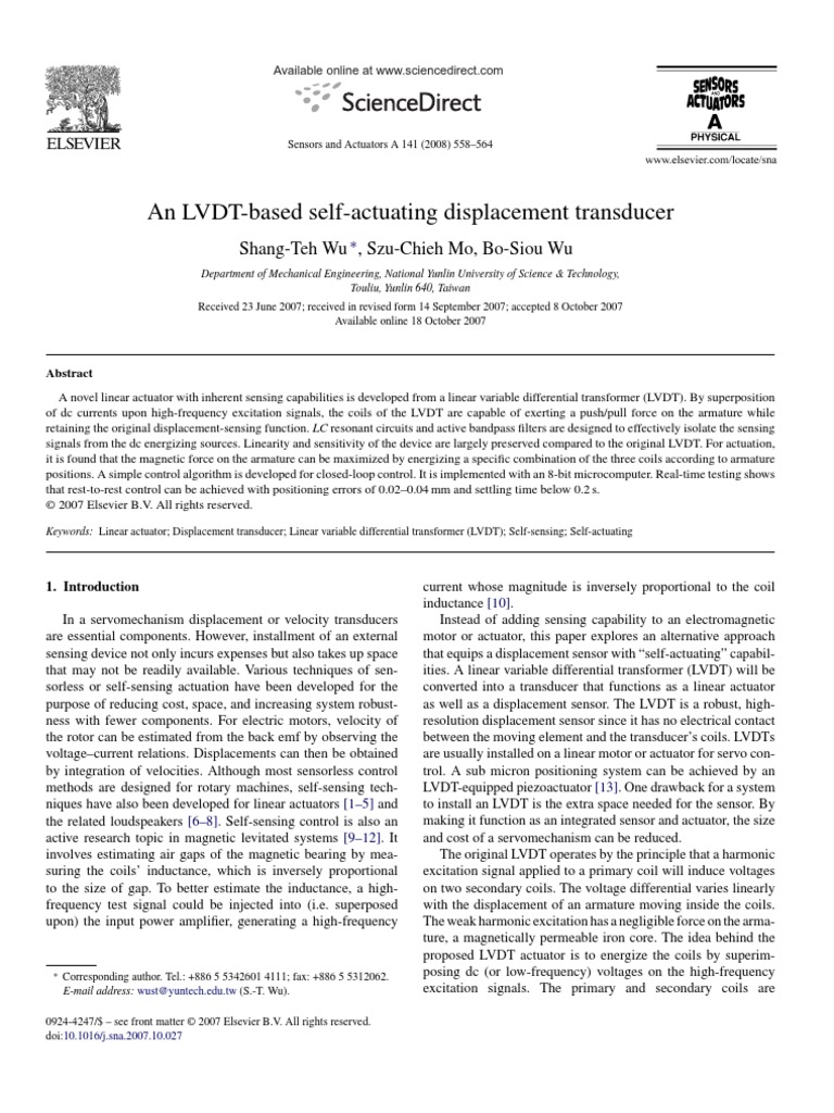 An LVDTbased SelfActuating Displacement Transducer PDF Electrical