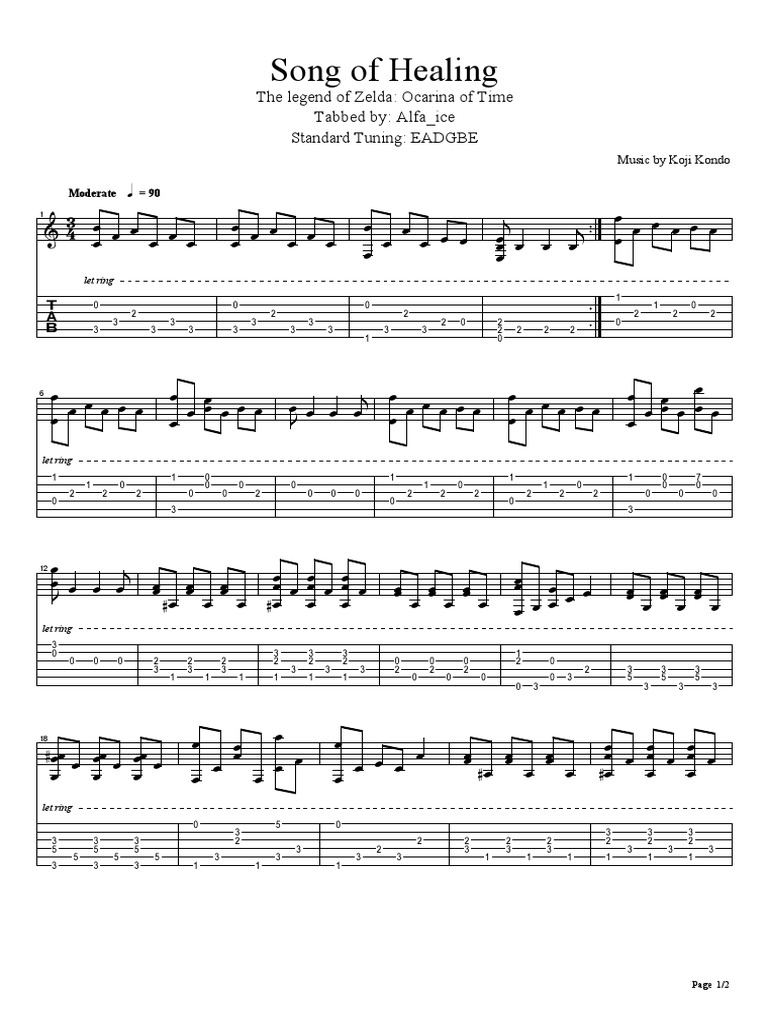 Song of Healing The Legend of Zelda Ocarina of Time Tabbed By Alfa