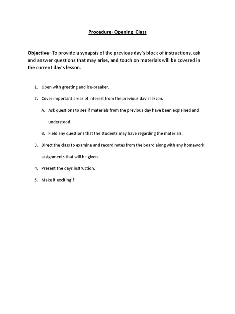 Class Opening Procedure Guide | PDF | Self-Improvement | Science ...
