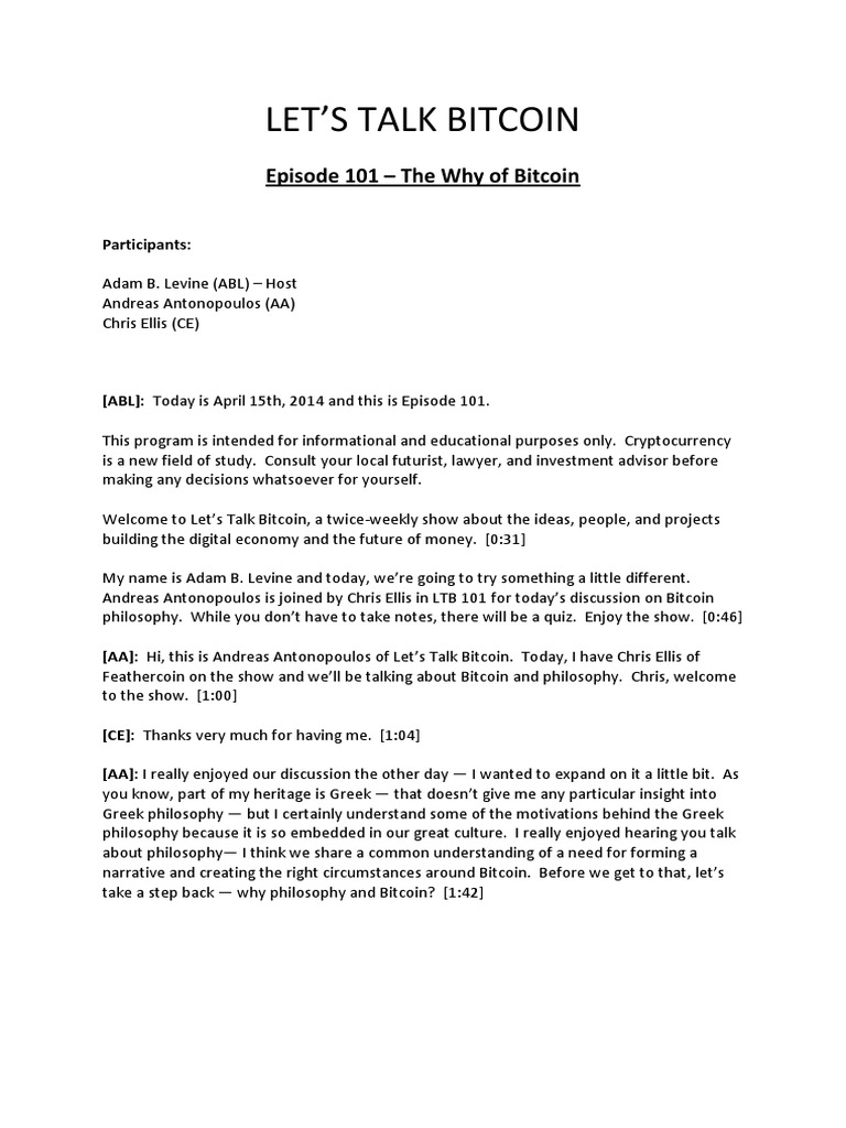Let's Talk Bitcoin Ep 101 - The Why of Bitcoin | PDF | Blockchain ...