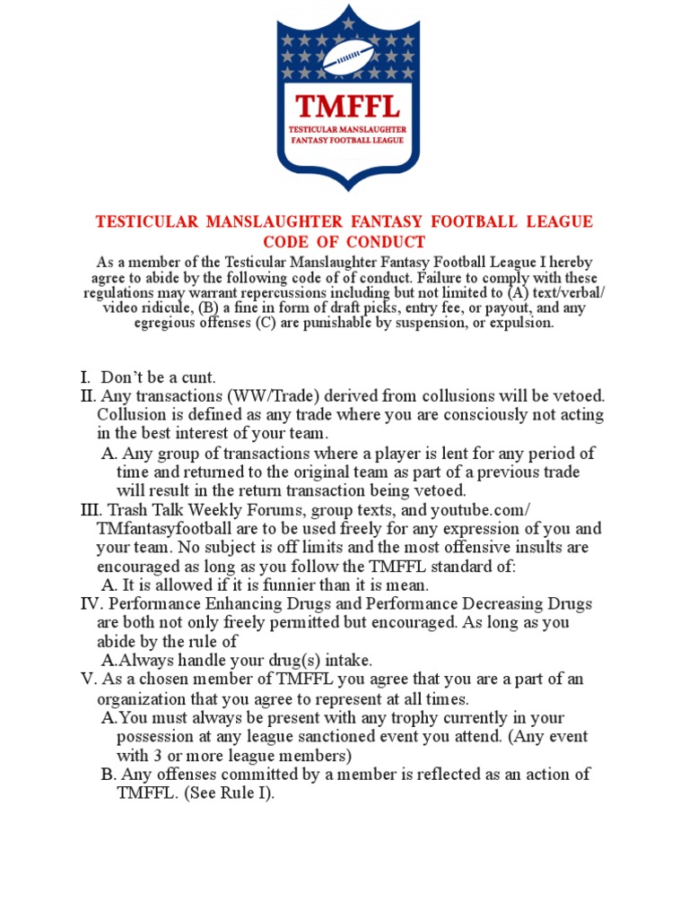 TMFFL Code of Conduct | PDF