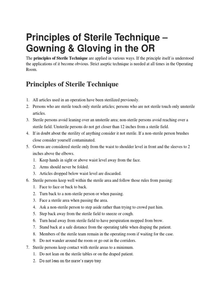 Principles of Sterile Technique Surgery Medicine