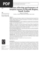 Factors Affecting Performance of Hospital Nurses in Riyadh Region, Saudi Arabia