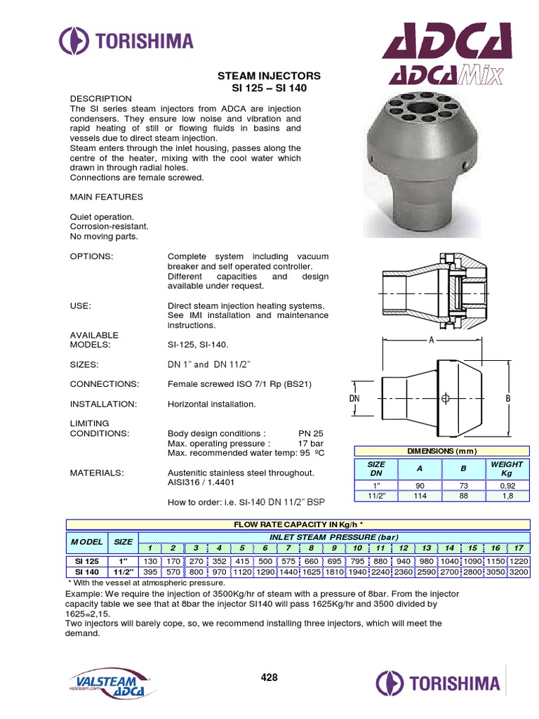 SI Series Steam Injectors Overview | PDF | Technology & Engineering