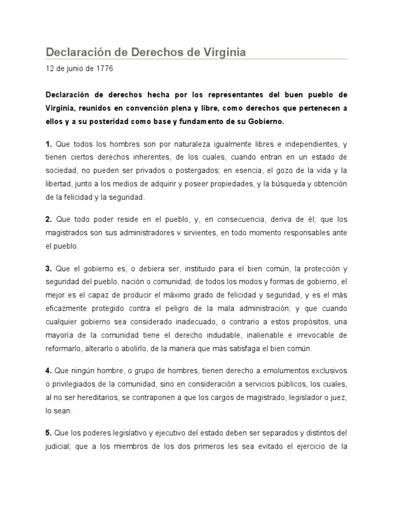 Declaración de Derechos de Virginia Gobierno Política