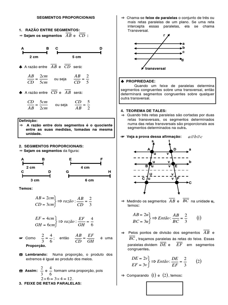 Exercícios sobre Segmentos Proporcionais | PDF | Razão/Proporção ...