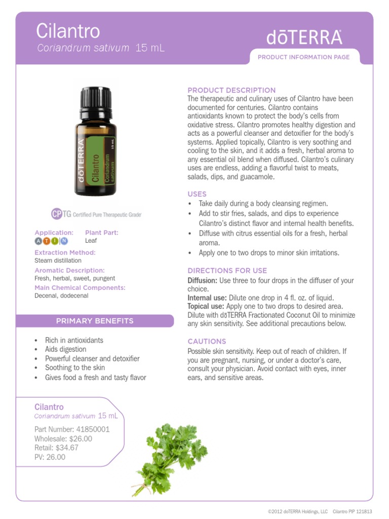 Cilantro Product Information Page PDF Coriander Essential Oil