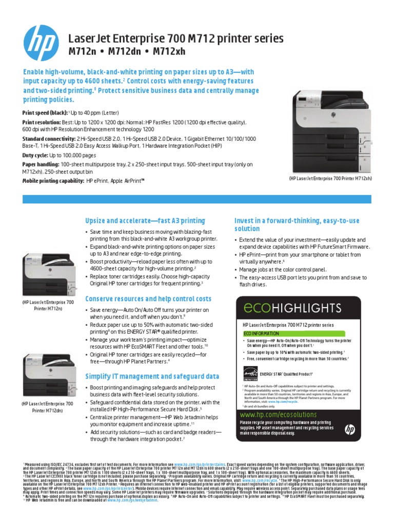 HP LaserJet Enterprise 700 M712 Printer Series | PDF | Printer ...