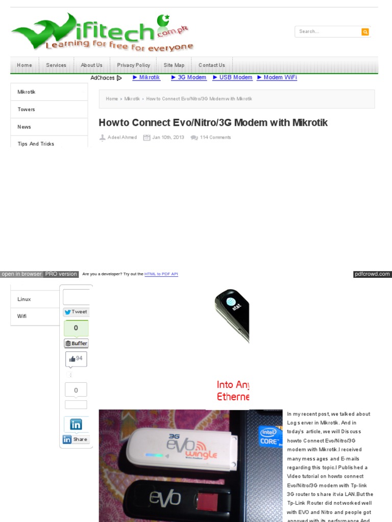 Howto Connect Evonitro3g Modem With Mikr | PDF | Modem | Gateway ...