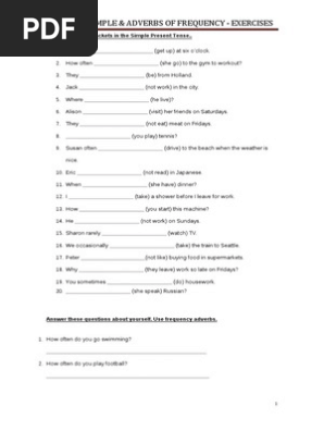 Present Simple Adverbs Of Frequency Exercises Pdf Exercisewalls