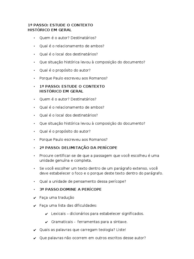 Esboço - PASSOs para Exegese | PDF | Assunto (gramática) | Gramática