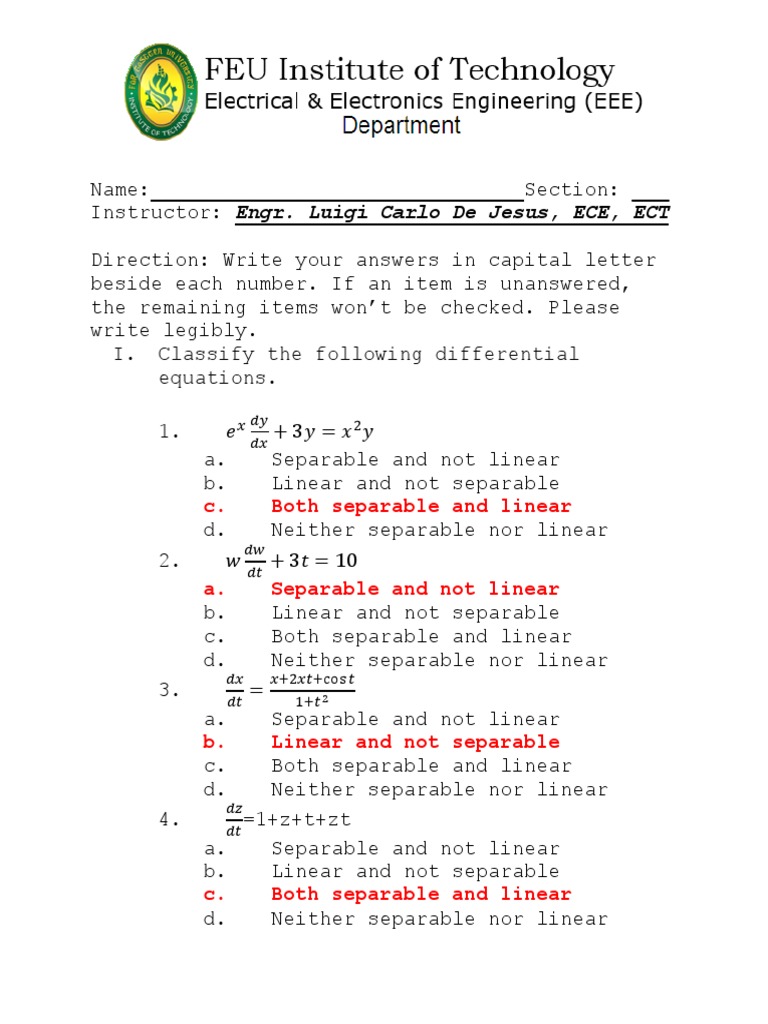 Diagnostic Exam in Feedback and Control System PDF Linearity