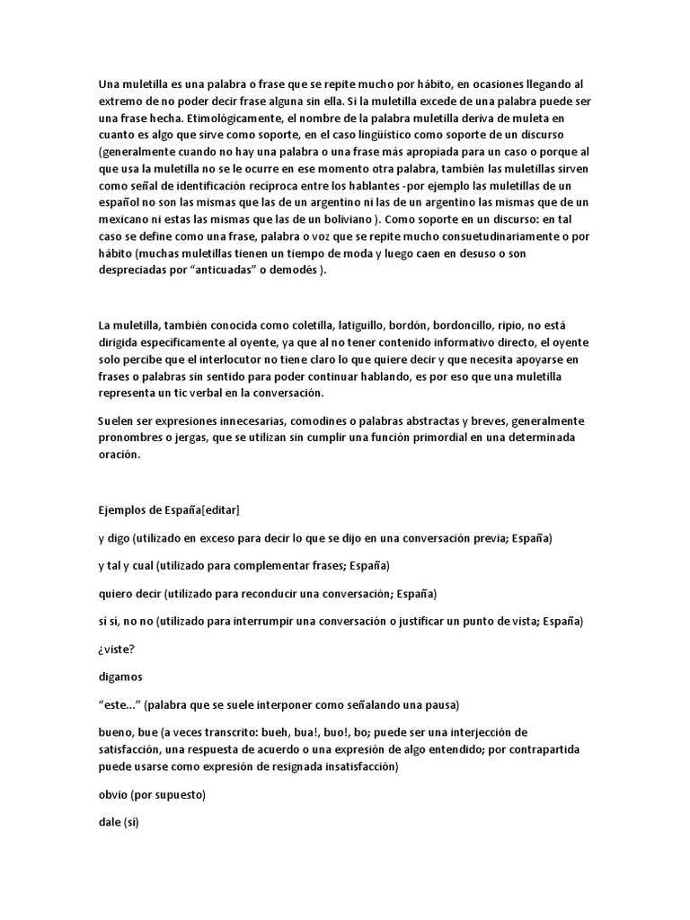 Definición y ejemplos de muletillas | PDF | Ciencia cognitiva | Semiótica