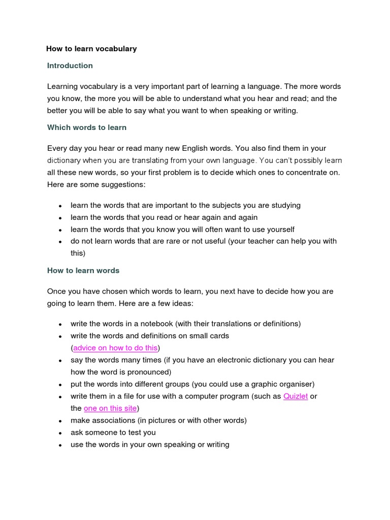 How To Learn Vocabulary Pdf