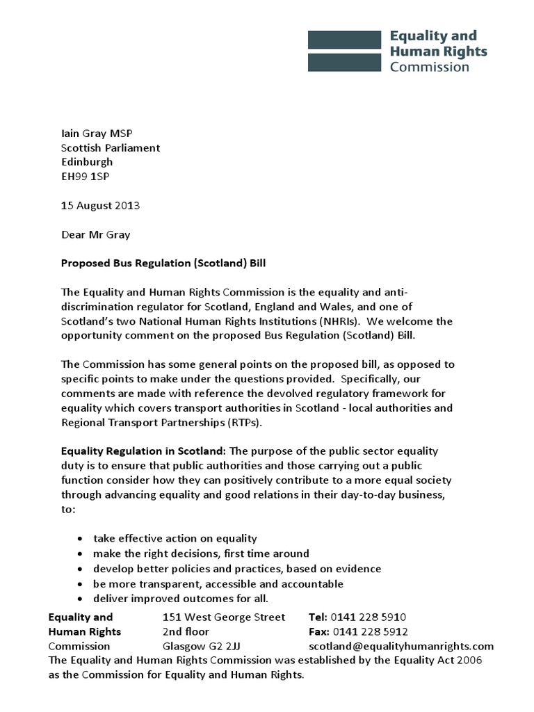 EHRC Comments on Bus Regulation Bill | PDF | Bus | Government