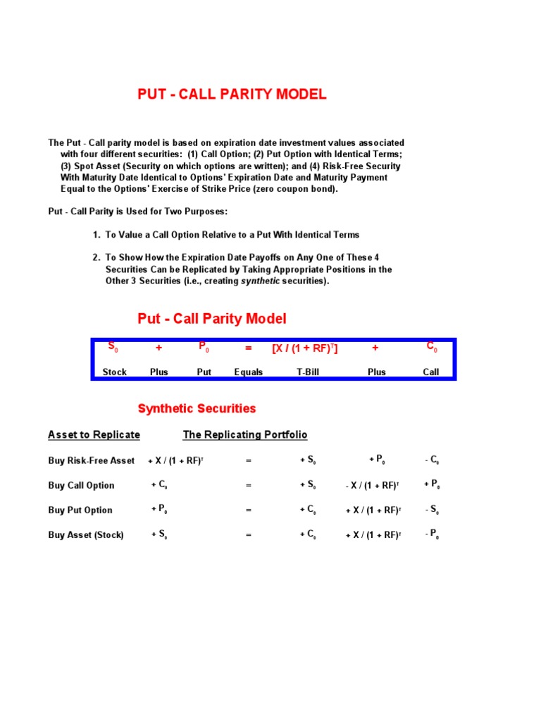 Put - Call Parity Model: Synthetic Securities | PDF | Put Option ...