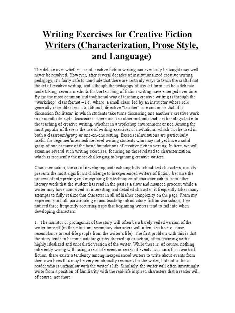 writing exercises for creative fiction writers Creative Writing