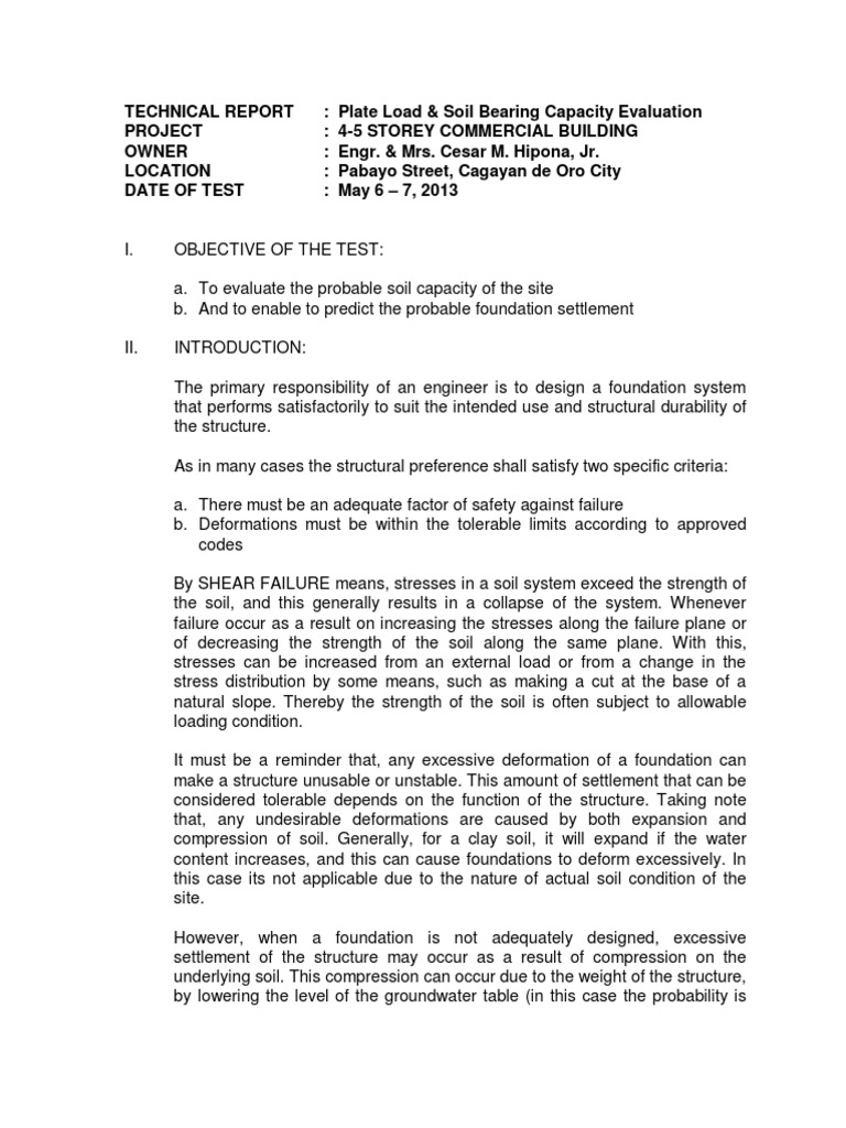 Soil Bearing Capacity Evaluation Report | PDF | Strength Of Materials ...