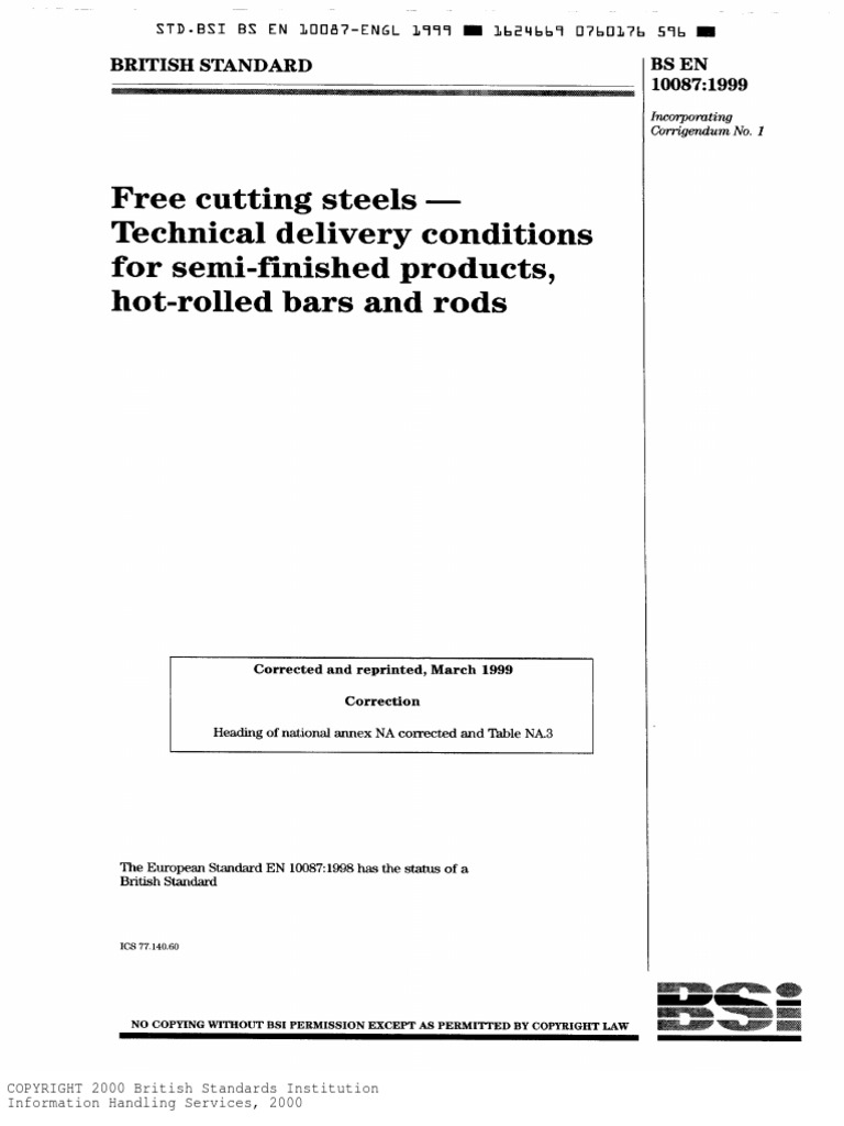 BS en 10087 | PDF | Rules | Production And Manufacturing