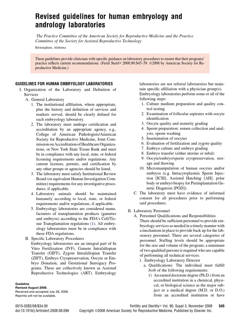 ASRM Revised Guidelines For Human Embryology and Andrology Laboratories 2008 PDF In