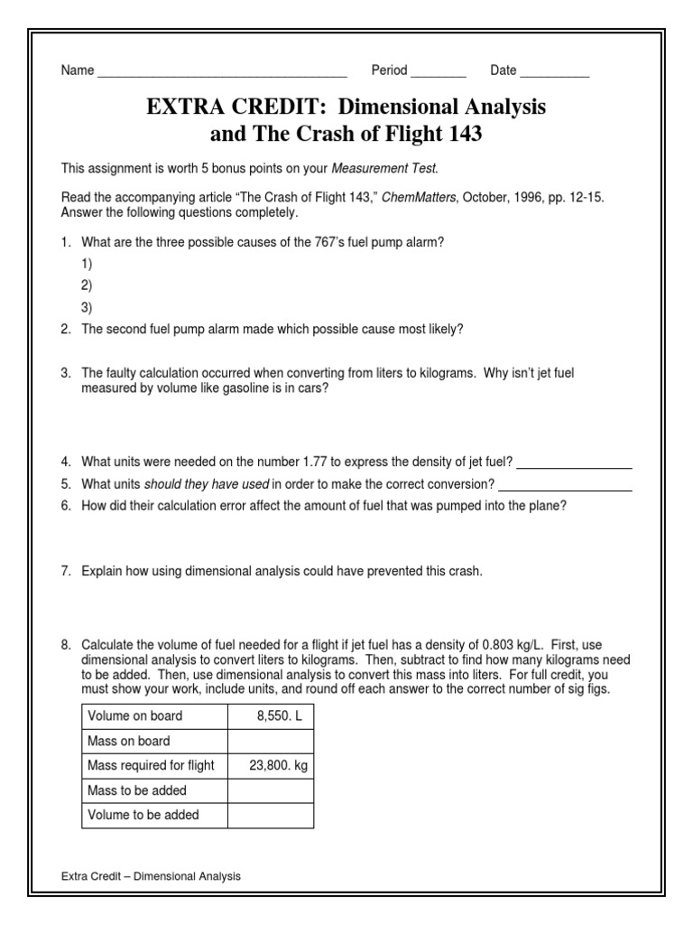 worksheet Dimensional Analysis Problems Worksheet flight 143 kilogram litre