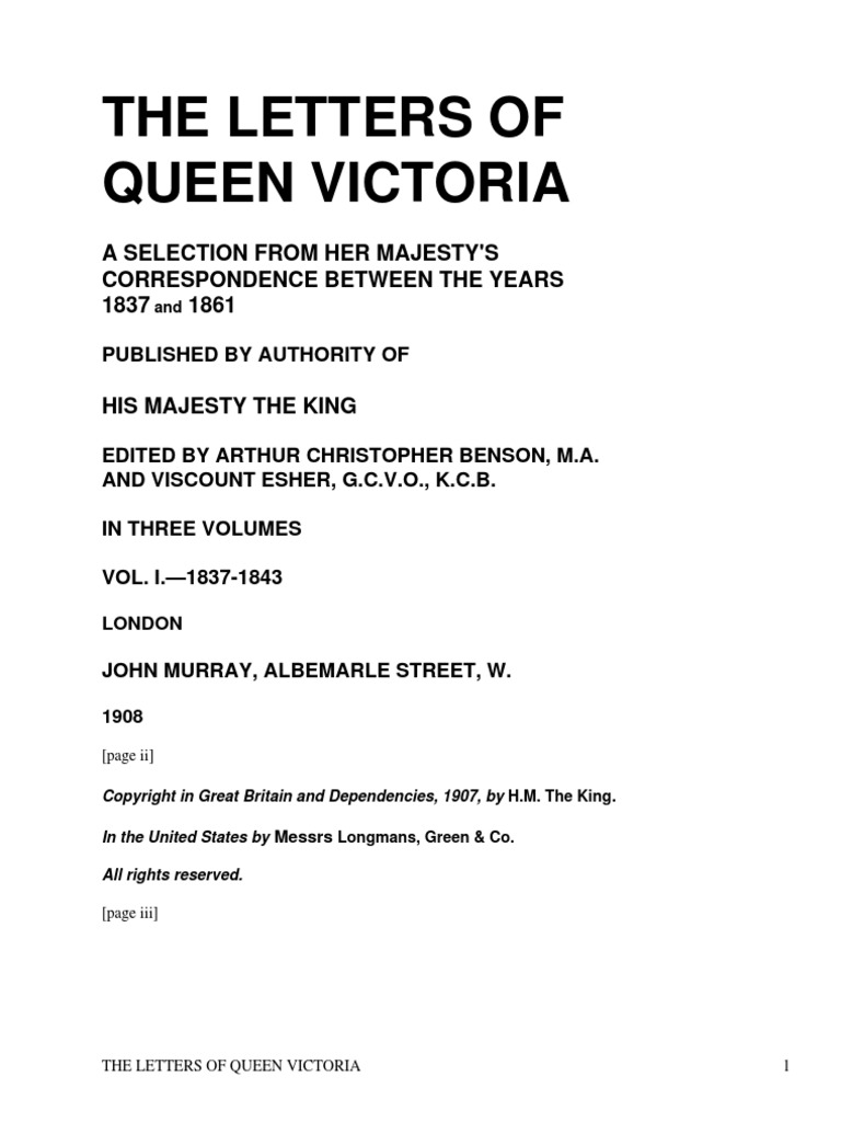 The Letters of Queen Victoria: A Selection From Her Majesty'S ...