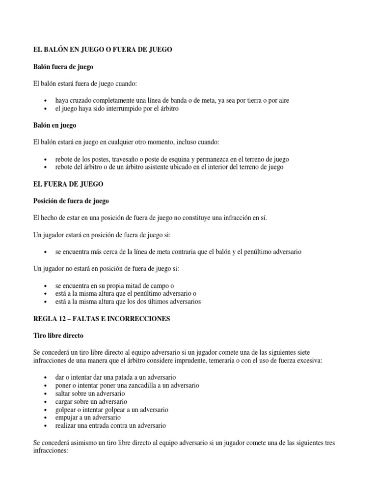 El Balón en Juego o Fuera de Juego PDF Reglas y regulaciones deportivas Ocio