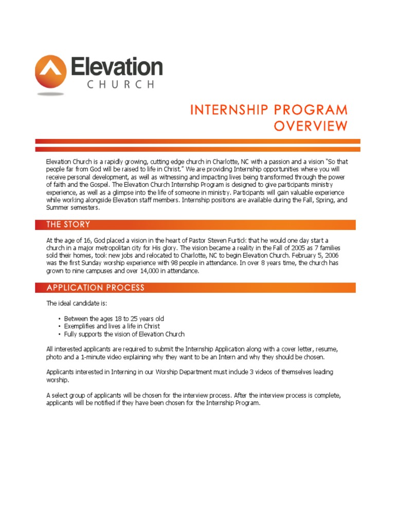 Elevation Church Internship Program | PDF | Internship | Job Hunting