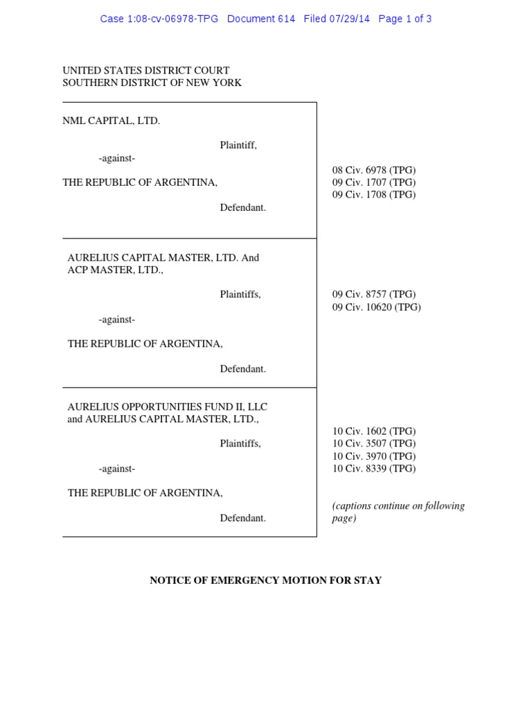 Emergency Motion For Stay 72914 | PDF | New York | Plaintiff