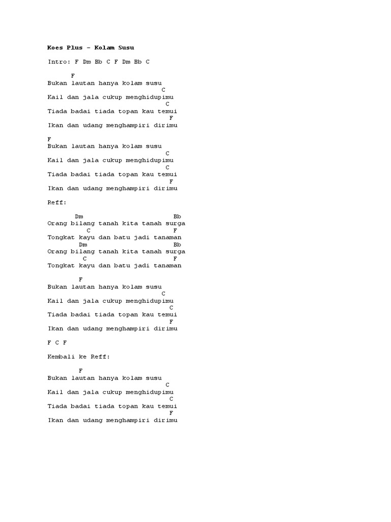 Chord Koes Plus Kolam Susu