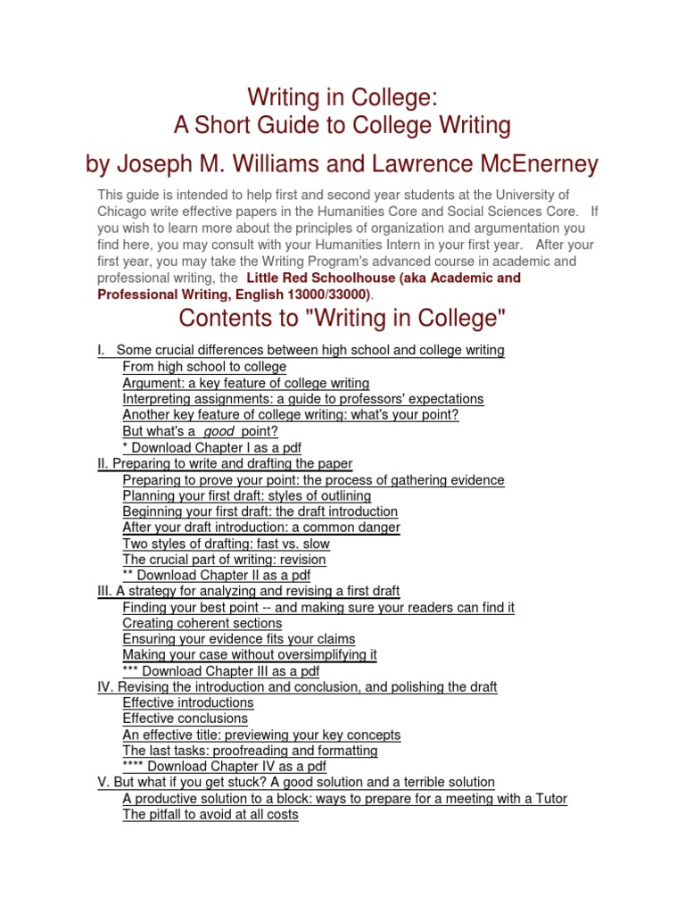 Writing in college part 1 by williams and mcenerney