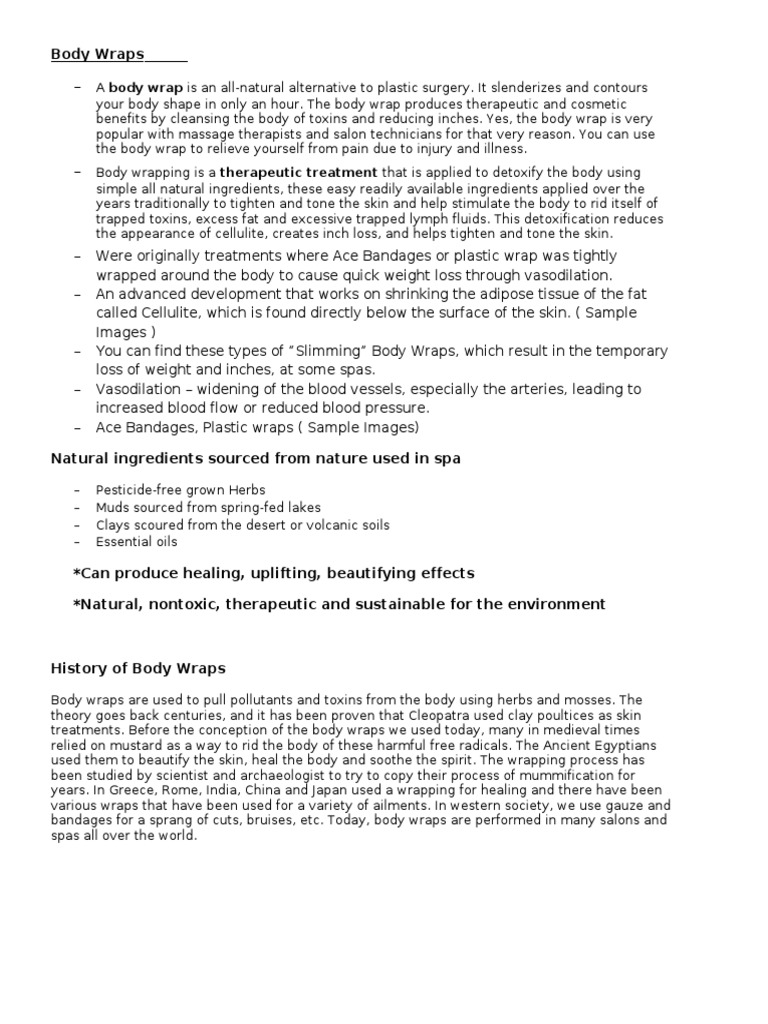 Body Wraps in A Spa Setting PDF Vasodilation Massage