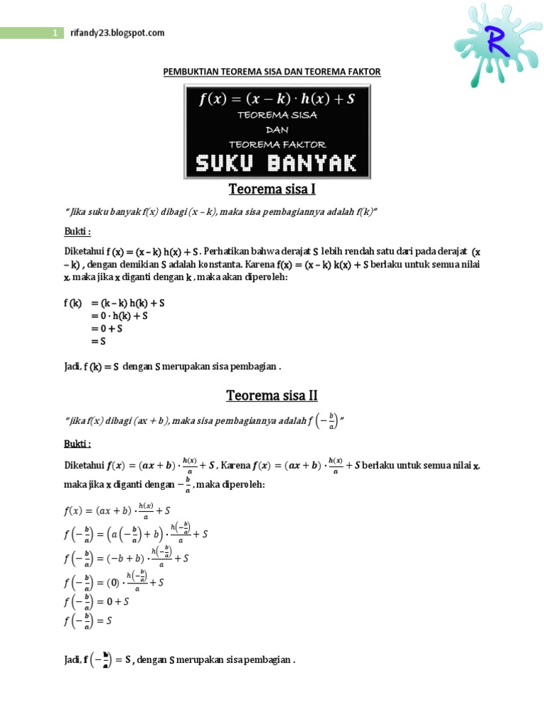 Pembuktian Teorema Sisa Dan Teorema Faktor
