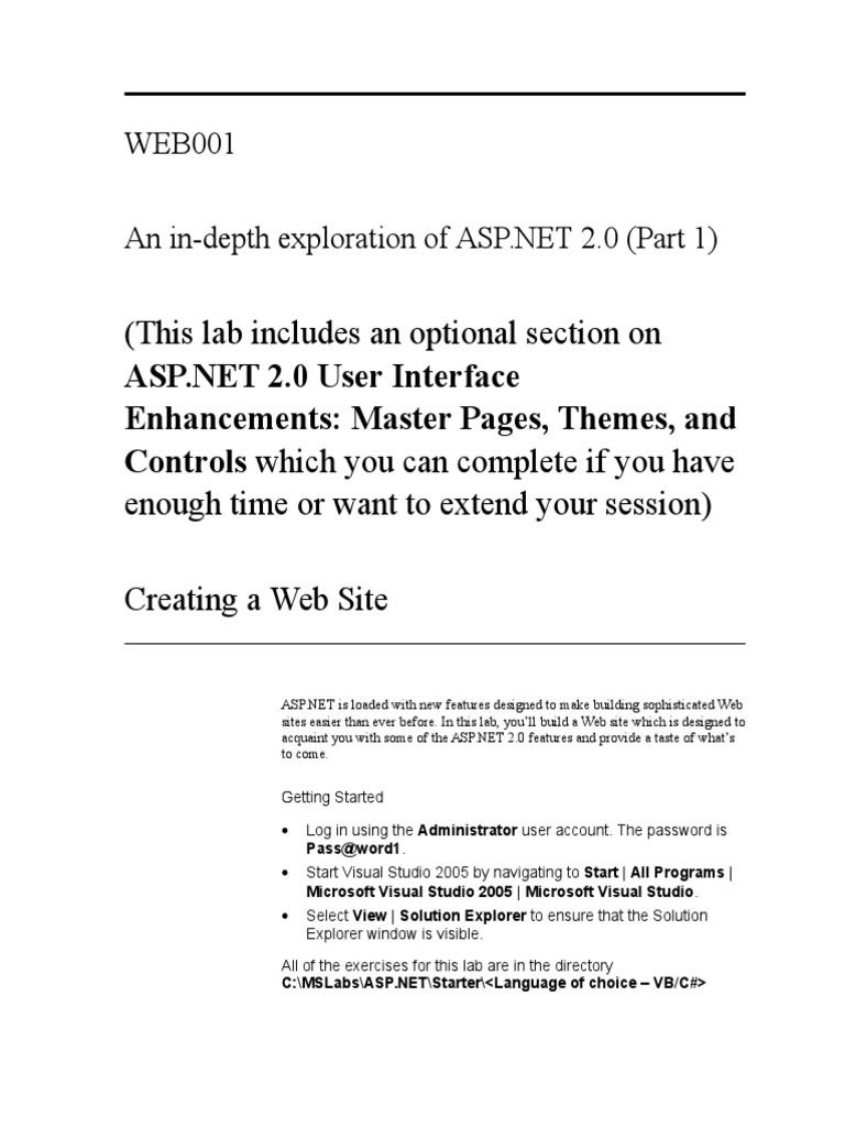 ASP.NET 2.0 Web Site Creation Guide | PDF | Microsoft Visual Studio ...